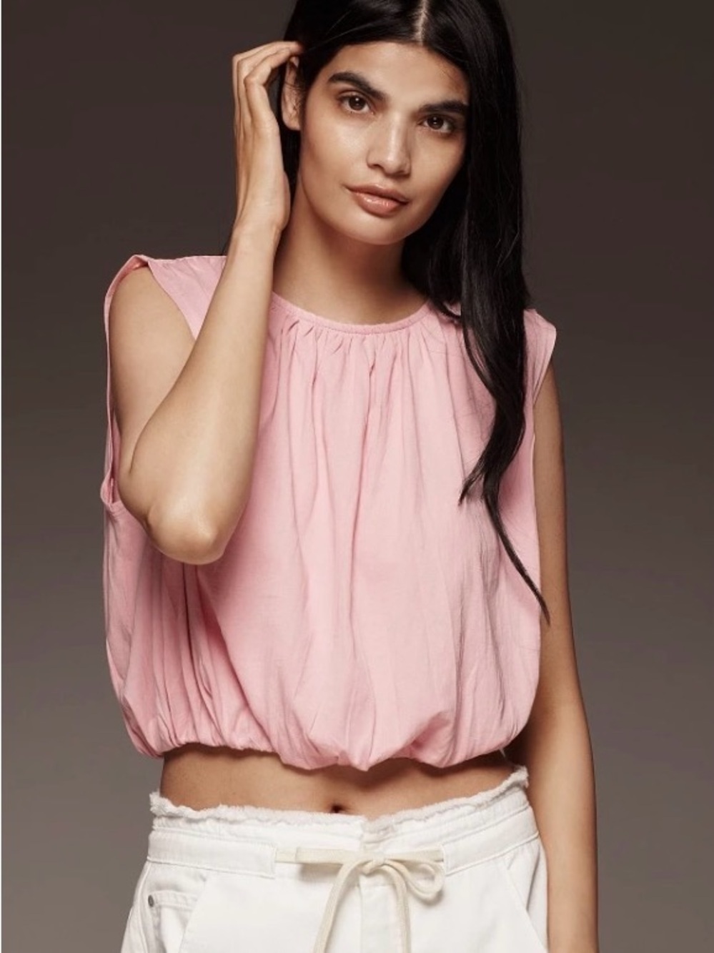By Anthropologie Cropped Bubble-Hem Tank Top Pink Size Medium